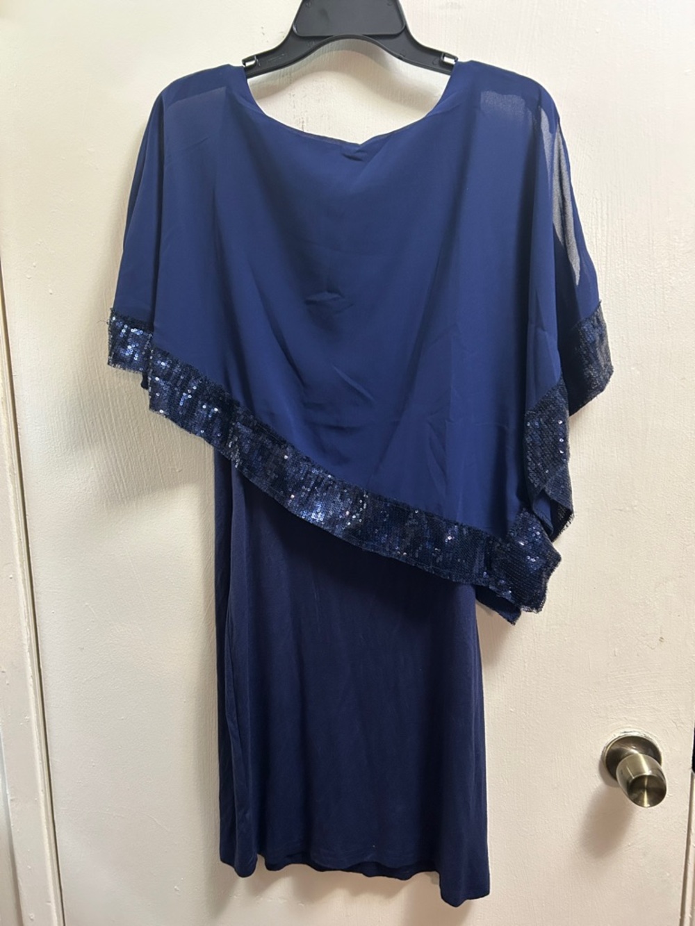 Leo Rosi Stretch Navy Sequin-Trim Overlay Dress - Women's Size M